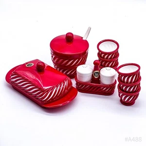 Retro Kunststoff Service 2000 Butterdose Eierbecher Saliere Marmeladendose Rot - Bild 1 von 21