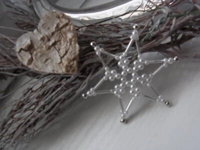 Perlenstern 4mm weiß stift silber NEU Handarbeit Fensterdeko Christbaumschmuck - Bild 1 von 2