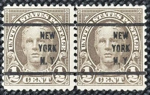 1929 US Scott #653 US Stamp 1/2c Hale Precancel New York NY Pair F/VF - Picture 1 of 2