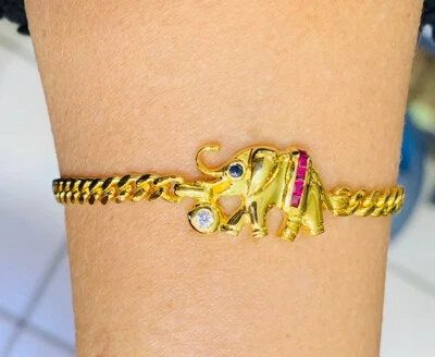 18K Solid Yellow Gold Miami Elephant Link Bracelet 11Grams 6.5 Inches - Image 1 of 4