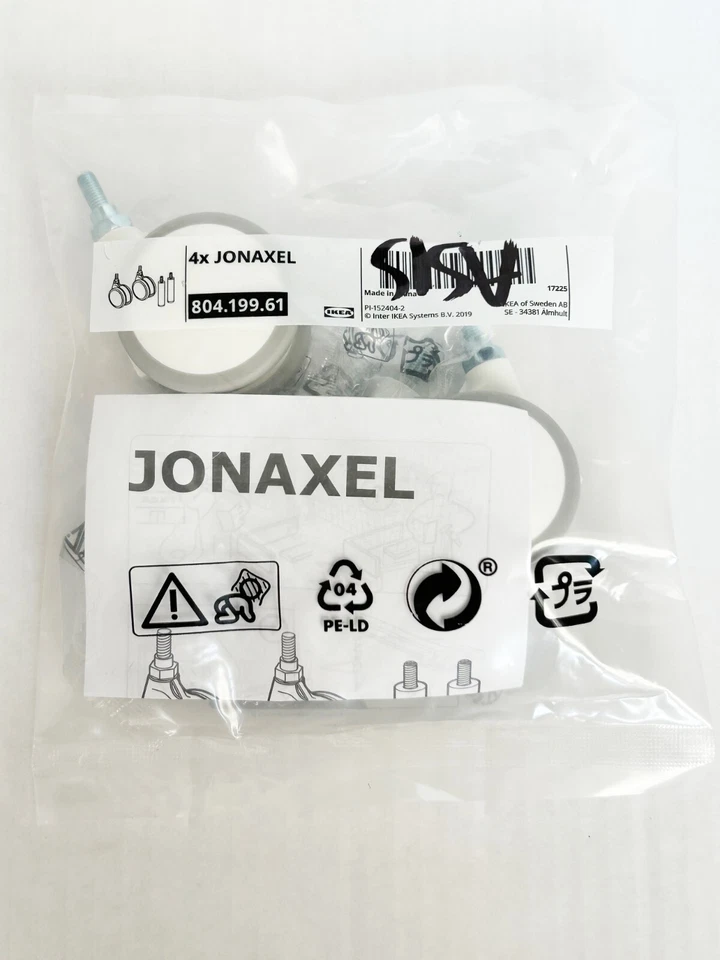 Ikea JONAXEL 2 Legs and 2 Casters white 804.199.61 -