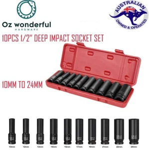1/2in DRIVE METRIC DEEP IMPACT SOCKET SET 10-24mm 10pc CR MO AIR IMPACT GUN - Picture 1 of 11
