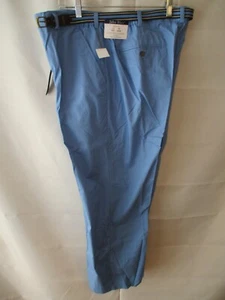 John Blair Cotton Blend 38 x 30 Blue Flat Front Pants w/Striped Belt NEW w/Tags - Picture 1 of 3