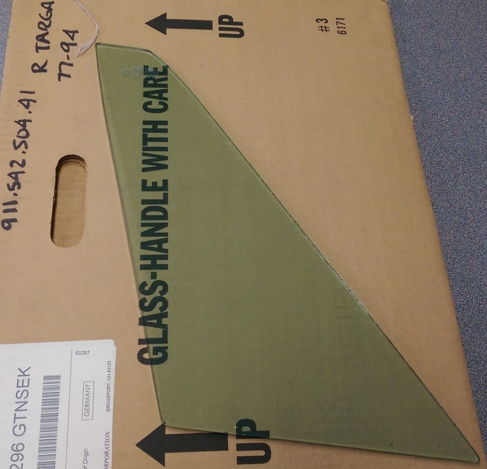 NEW GENUINE PORSCHE 911 930 TARGA CABRIO SEKURIT TINTED RIGHT VENT WINDOW GLASS - Image 1 of 3