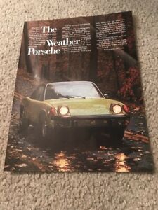 Vintage 1973 WEATHER PORSCHE  914 Car Print Ad 1970s NEON YELLOW GREEN