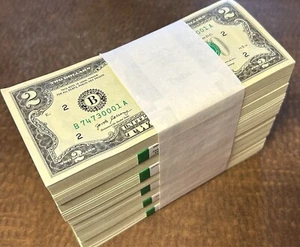 ** (100) 2017-A $2 Federal Reserve Notes ** $200FV Uncirculated & Consecutive ** - Picture 1 of 2