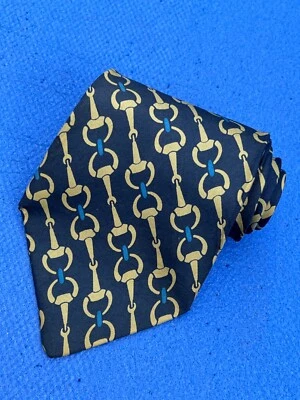 Corbata ancha 100 % seda azul marino con diseño de bocadillo a rayas Celine auténtica Foto 1 de 4