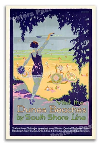 Visit the Dunes Beaches 1926 - South Shore Line - Vintage Travel Poster - 16x24 - Picture 1 of 5