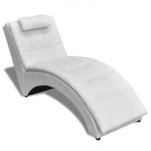 White Artificial Leather Chaise Longue with Pillow I5U4 - Picture 1 of 7