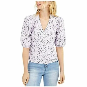 Inc Womens Light Purple Floral Puff-Sleeve Tie Back V-Neck Blouse Size Small New - Picture 1 of 8