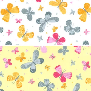 Polycotton Fabric Butterflies Insect Bug Butterfly Moth Hearts - Picture 1 of 3