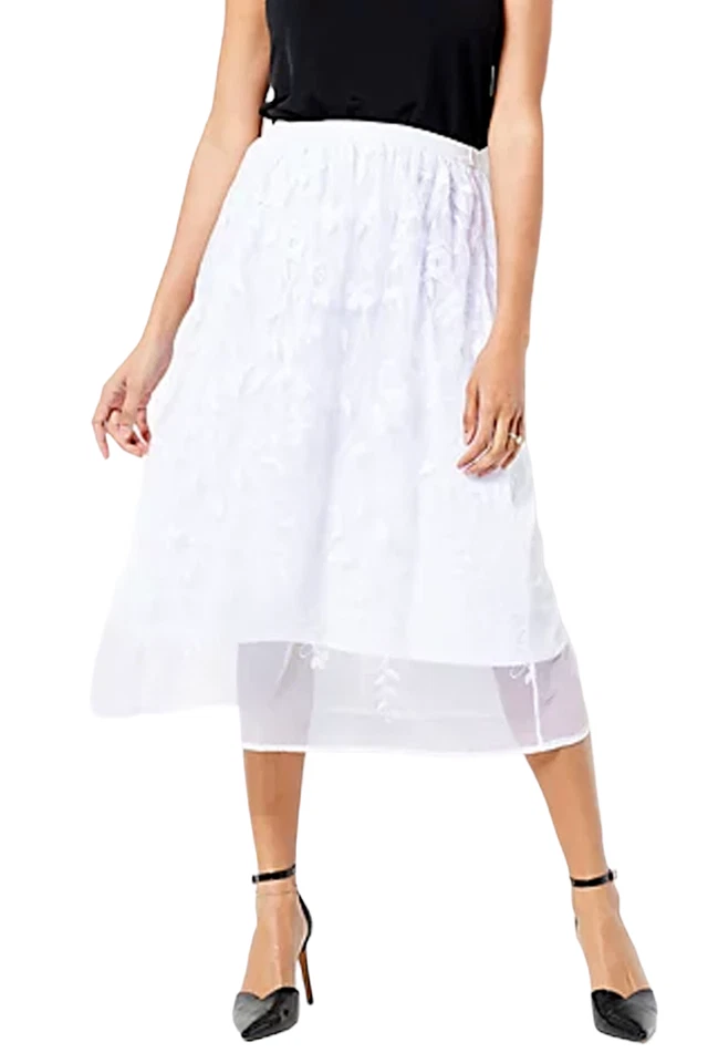 Falda GRAVER Susan Graver Malla Bordada Completamente Forrada Blanca/Blanca Foto 1 de 1