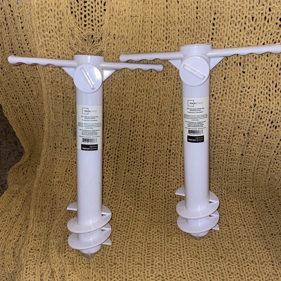 2 Mainstays Agarrador de Arena Paraguas Base de Anclaje Bandera de Pesca Soporte de Caña Blanco Foto 1 de 4