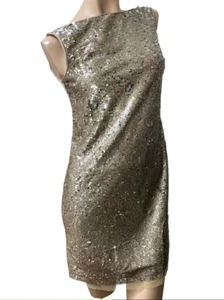 NUEVO CON ETIQUETAS $168 Vestido Suzi Chin para Maggie Boutique 2 Lentejuelas Taupe Frontal Elástico Trasero - Imagen 1 de 12