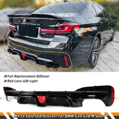 Difusor de parachoques trasero rojo LED M5 CS estilo para 17-23 BMW G30 520i 530i 530e 540i Foto 1 de 4