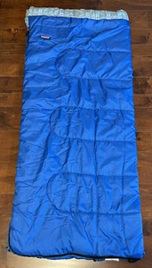 Coleman Sleeping Bag Blue Nylon Green Plaid Cotton Flannel Lining 26" x 66" - Picture 1 of 12