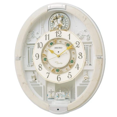 SEIKO Wall Clock Karakuri Clock Radio Clock Analog Ivory Marble RE576A - Image 1 of 4