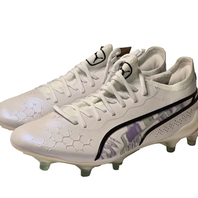 Botines de fútbol para mujer Puma King Pro FG talla 6 blancos EE. UU. con púrpura y negro Foto 1 de 4