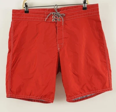 Pantalones cortos de natación Birdwell Beach Britches vintage para hombre 36 x 8" rojos sin forro EE. UU. Foto 1 de 4