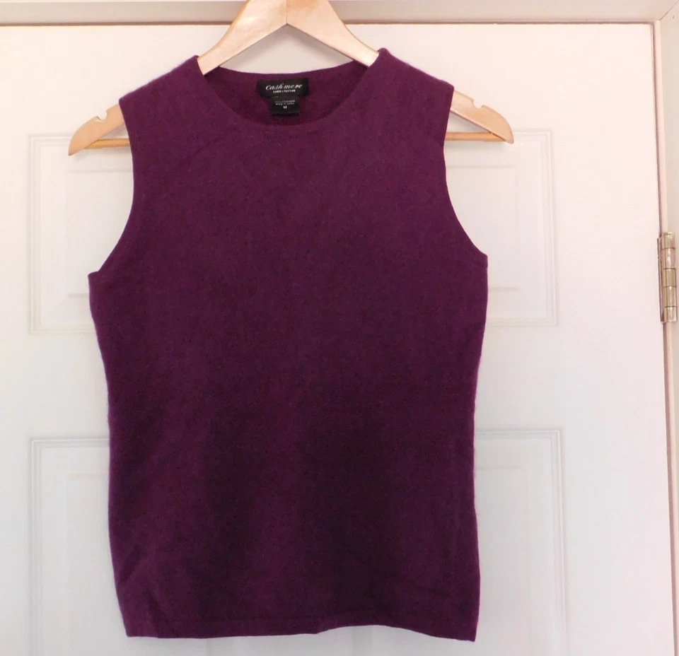 Lord & Taylor Cashmere Sweater Purple Crew Sleeveless Size Medium - Image 1 of 4