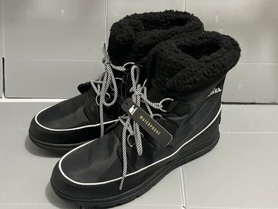 Sorel Anthropologie Explorer Carnival Ankle Boot Womens 11 Black Faux Fur Trim - Image 1 of 4