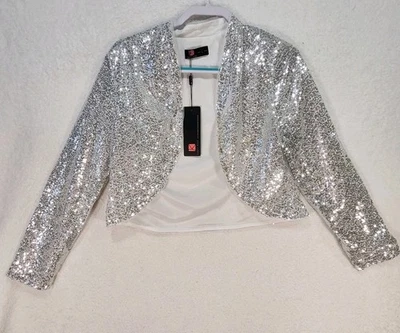 Kancy Kole блестками жакет с длинным рукавом открытый передний укороченный Болеро куртка женщин L - Изображение 1 из 4