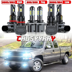 6x LED Headlight + Fog Bulb For Chevy Silverado 1500 2500 HD 1999 2000 2001 2002 - Picture 1 of 21