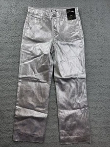 Art Class Girl's Size 12 High Rise Baggy Metallic Wide Leg Denim Pants Silver - Picture 1 of 6