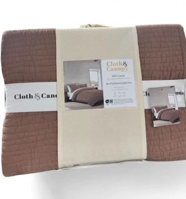 Cloth & Canopy 3 Piece Clay Colored Cotton Full/Queen Quilt Set 88”x92” - Image 1 of 3