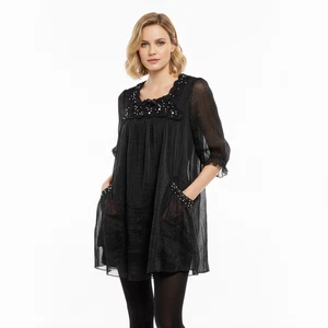 Schwarze transparente hauchdünne Perlen 3/4 Ärmel Tunika Größe Medium Whimsigoth Witchy - Bild 1 von 4