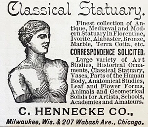 ESTATUARIA CLÁSICA Venus de Milo Busto Desnudo Arte C. Hennecke Co. De Colección 1889 Anuncio Impreso - Imagen 1 de 2