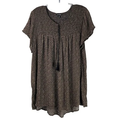 Top Lucky Brand para mujer 1X Ditsy diamante tejido borla boho mangas cortas aleteadas Foto 1 de 4