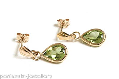 9ct Gold Peridot Teardrop Earrings Gift Boxed Made in UK  - Image 1 of 4