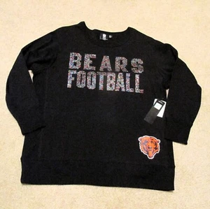 Women's XL Chicago Bears Black L/S Jewel Beaded Sweat Shirt NWT - Picture 1 of 7