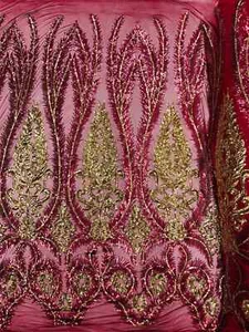 My Palm Leaf Damask Sequins - 4 Way Stretch Palm Leaf Design Fabric by Yard - Picture 1 of 28