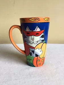 Candace Reiter Catzilla Hand Painted Halloween Fall Cats Tall Coffee Cup Mug - Picture 1 of 7