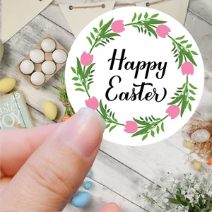 Happy Easter Tulips Stickers 45mm Sheet of 24 Party Bag choice of designs - Picture 1 of 4