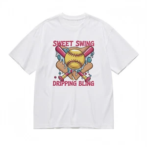 Women's Fashion Comfy Classic T-Shirt Sweet Swing Dripping Bling Cartoon Tee - Picture 1 of 6