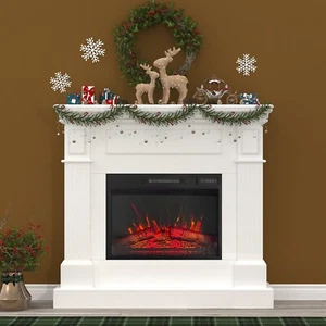 43 in White Electric Fireplace with Mantel, Freestanding Fireplace with Remote - Picture 1 of 7