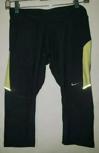 Nike Dri Fit Women's Black Green Reflective Running Pants Size Small Zip Pocket - Picture 1 of 8