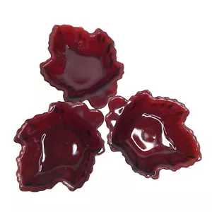 Vintage Set Of 3 Ruby Red Glass Leaf Shaped Candy Nut Dish 5.5” x 6.5” - Picture 1 of 5
