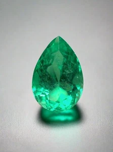 4,59 Karat 14x9 mm lebendiger natürlicher loser kolumbianischer Smaragd-Birnenschliff Edelstein  - Bild 1 von 11
