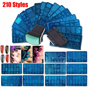 210 Nail Art Stamping Plate Kit Stamper Scraper Template Plates Polish Nails Set