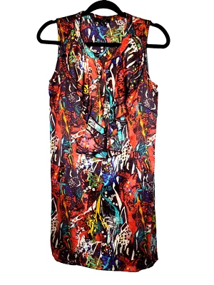 T-Bags Лос-Анджелес шелк оборки кнопка спереди цветной абстрактный платье размер PXS Y2K - Изображение 1 из 4