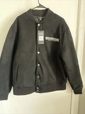 Chaqueta de bombardero True Religion Arch de gamuza para hombre talla M abotonada pesada $199 nueva con etiquetas Foto 1 de 4