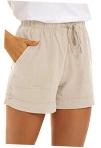 Women Casual Shorts Drawstring Comfy Elastic Waist Shorts Medium A4-beige - Picture 1 of 7