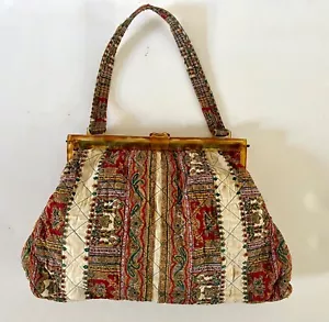 Vintage VALDROME gesteppte Paisley Handtasche Bakelit Rahmen 13,5” x 9” Frankreich - Bild 1 von 9