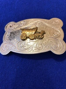 Chambers Belt Co. - Silver Nickle - Vintage Belt Buckle Old West Covered Wagon - Picture 1 of 7