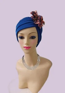 Pretty  Royal Blue  Turban with Bow. Chemo Cancer Hat Hair Loss  Head Wrap - Picture 1 of 8