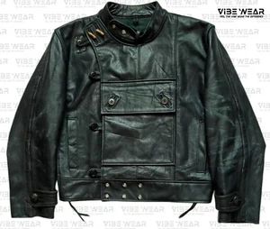 Handmade Rare Avant-Guard 50s Swedish Futuristic Military Rider Leather Jacket - Picture 1 of 12
